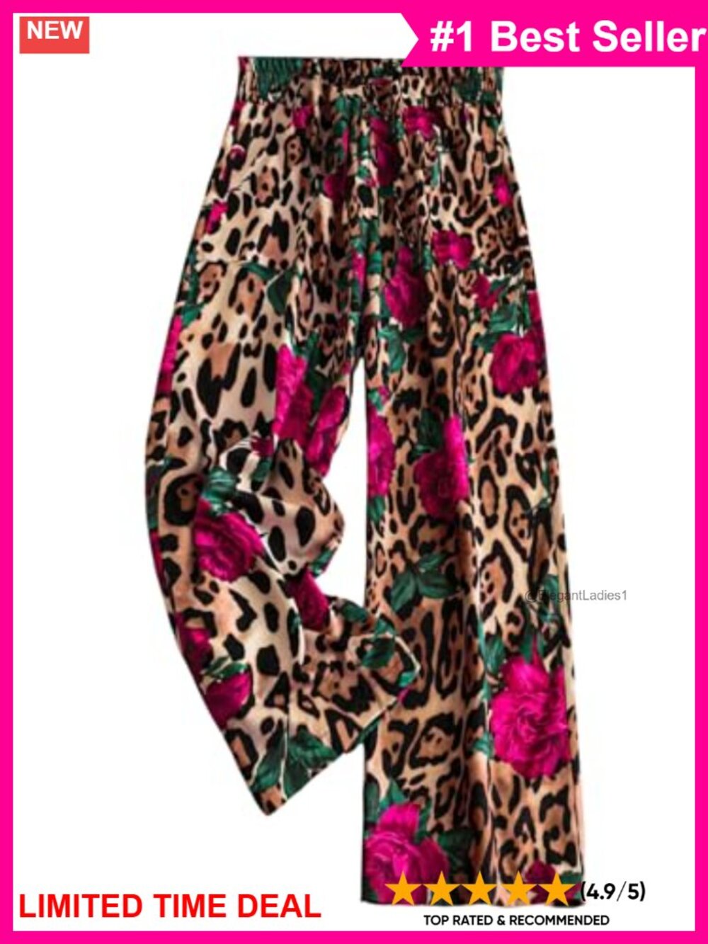 Boho Wide Leg Palazzo Pants Leopard Floral Print High Waist Flowy Trousers